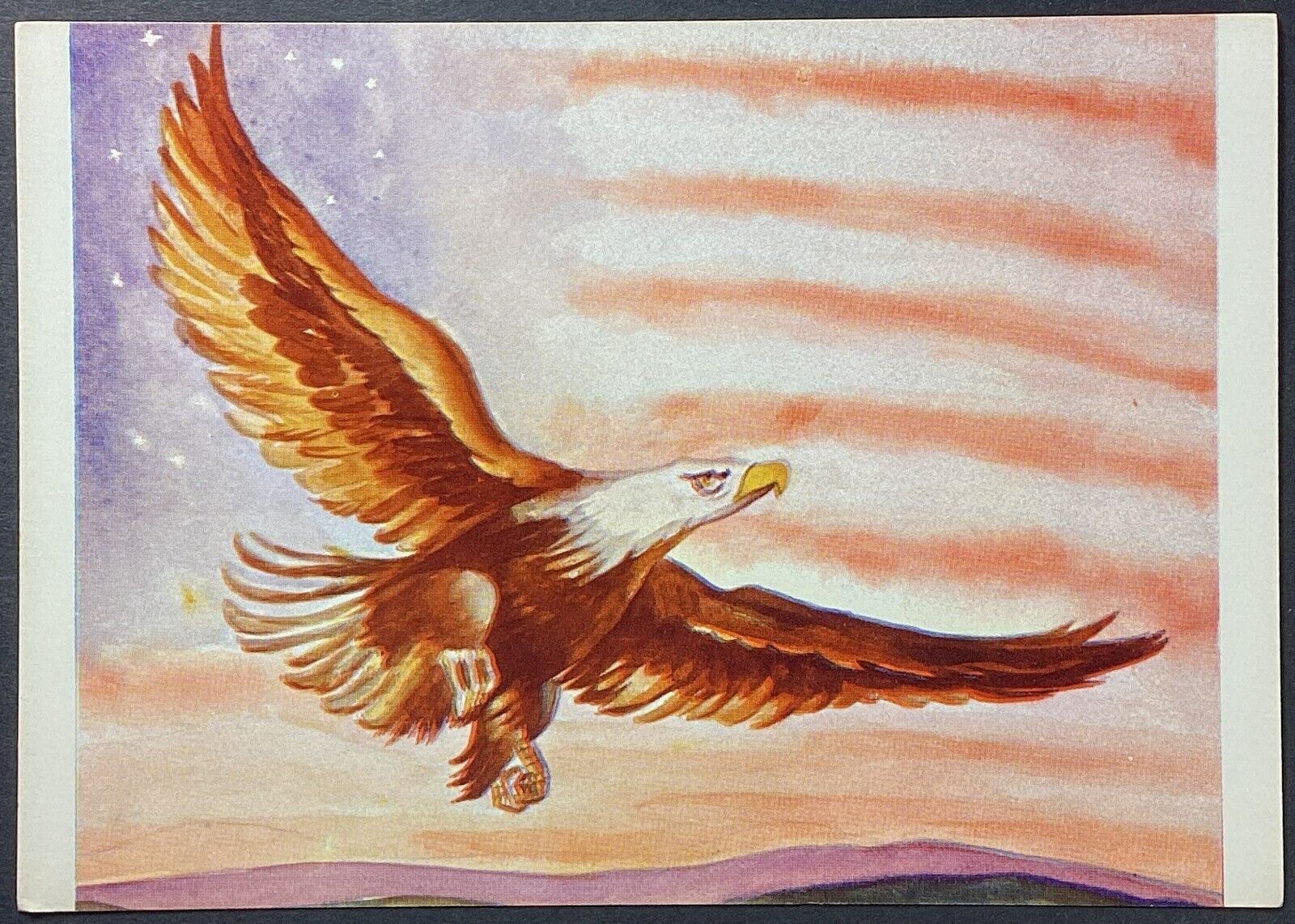 Patriotic Eagle USA Flag Vintage Continental Chrome Art Postcard Unposted
