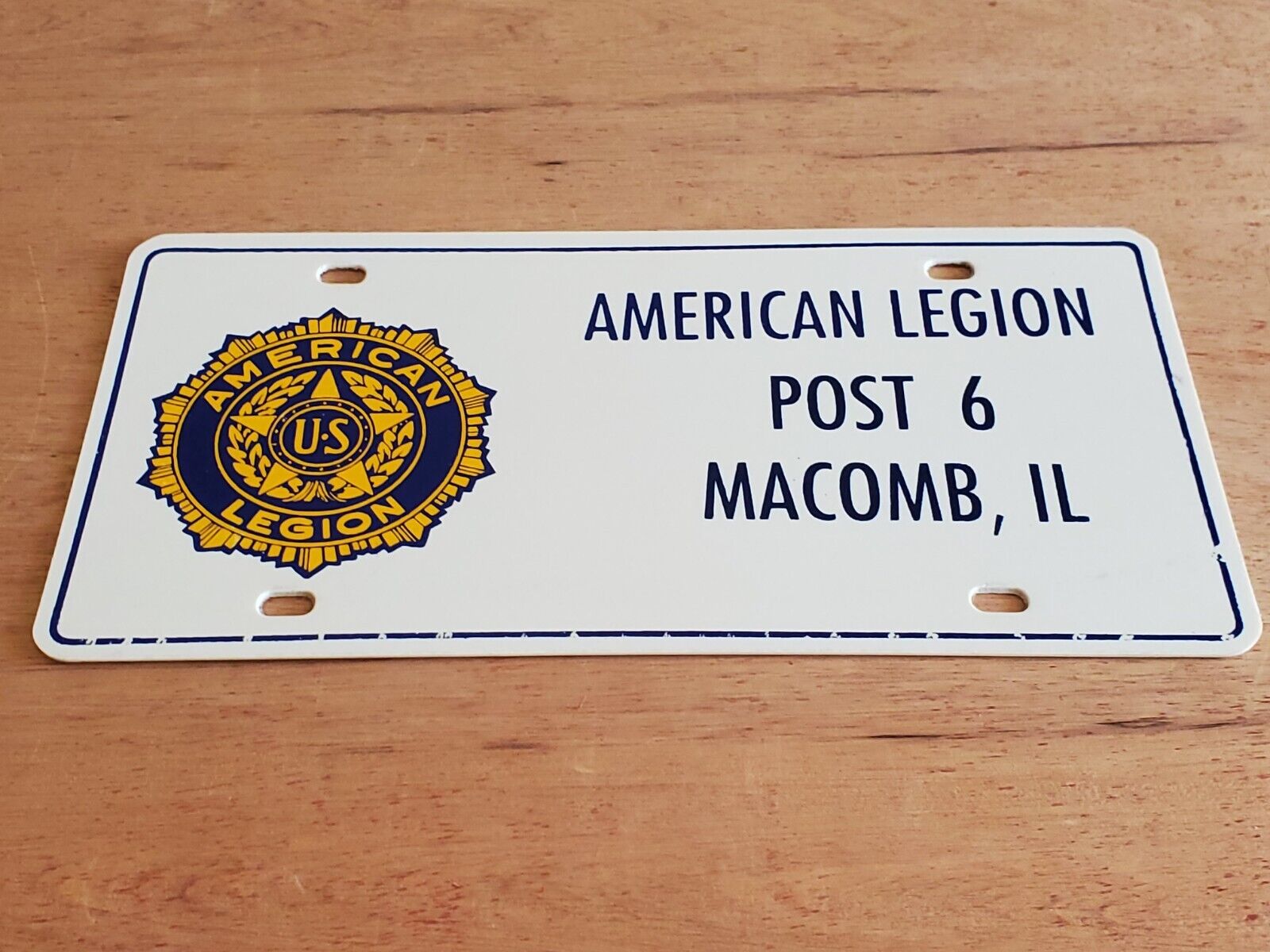 Vintage MACOMB, IL Post 6 American Legion Plastic License Plate C2