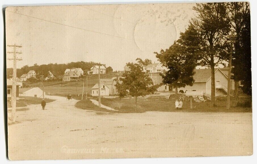 Vintage Postcard Main Street Greenville ME 1923 Real Photo Kids Rare