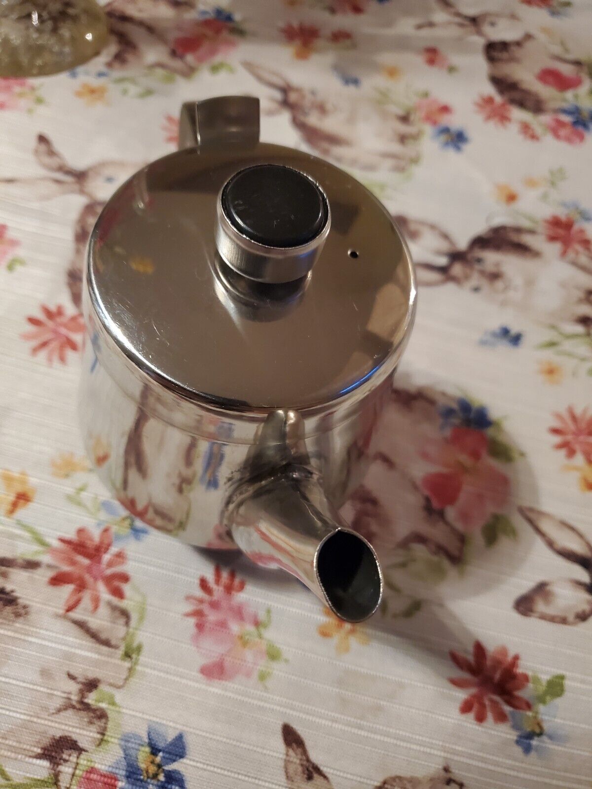 VTG Stainless Steel Teapot Flip Top Restaurant Style Black accent on handles