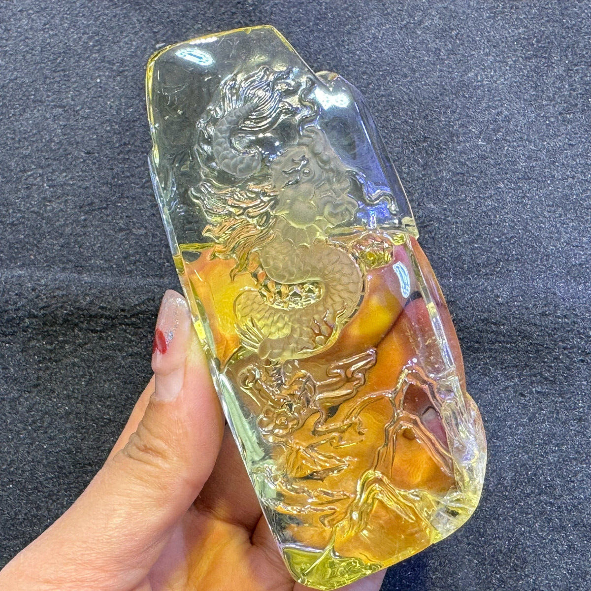 290g Natural Smoky Citrine Quartz Crystal Hand carving dragon Healing Reiki Gift