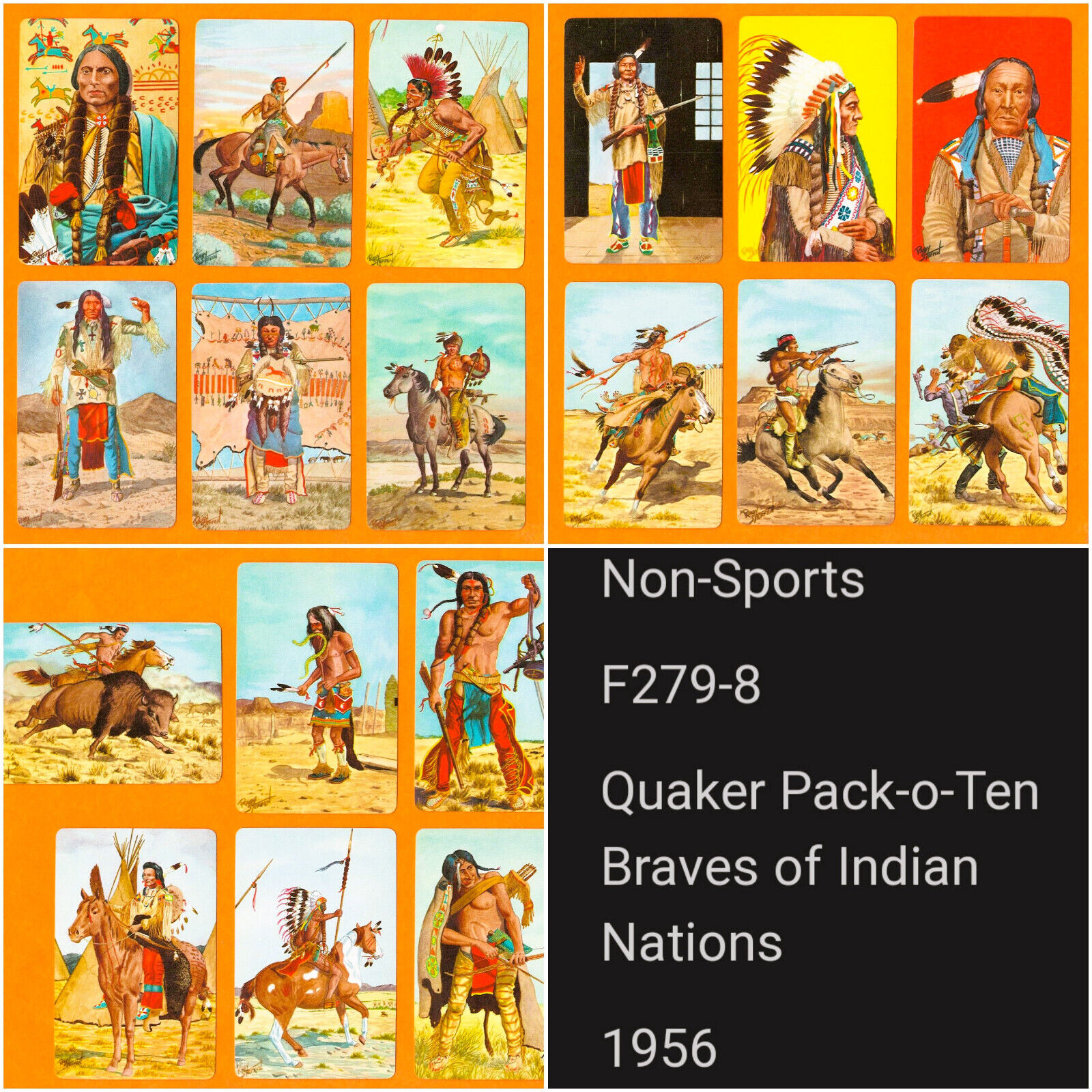 1956 QUAKER OATS Pack-o-Ten BRAVES of INDIAN NATIONS - SITTING BULL - GERONIMO