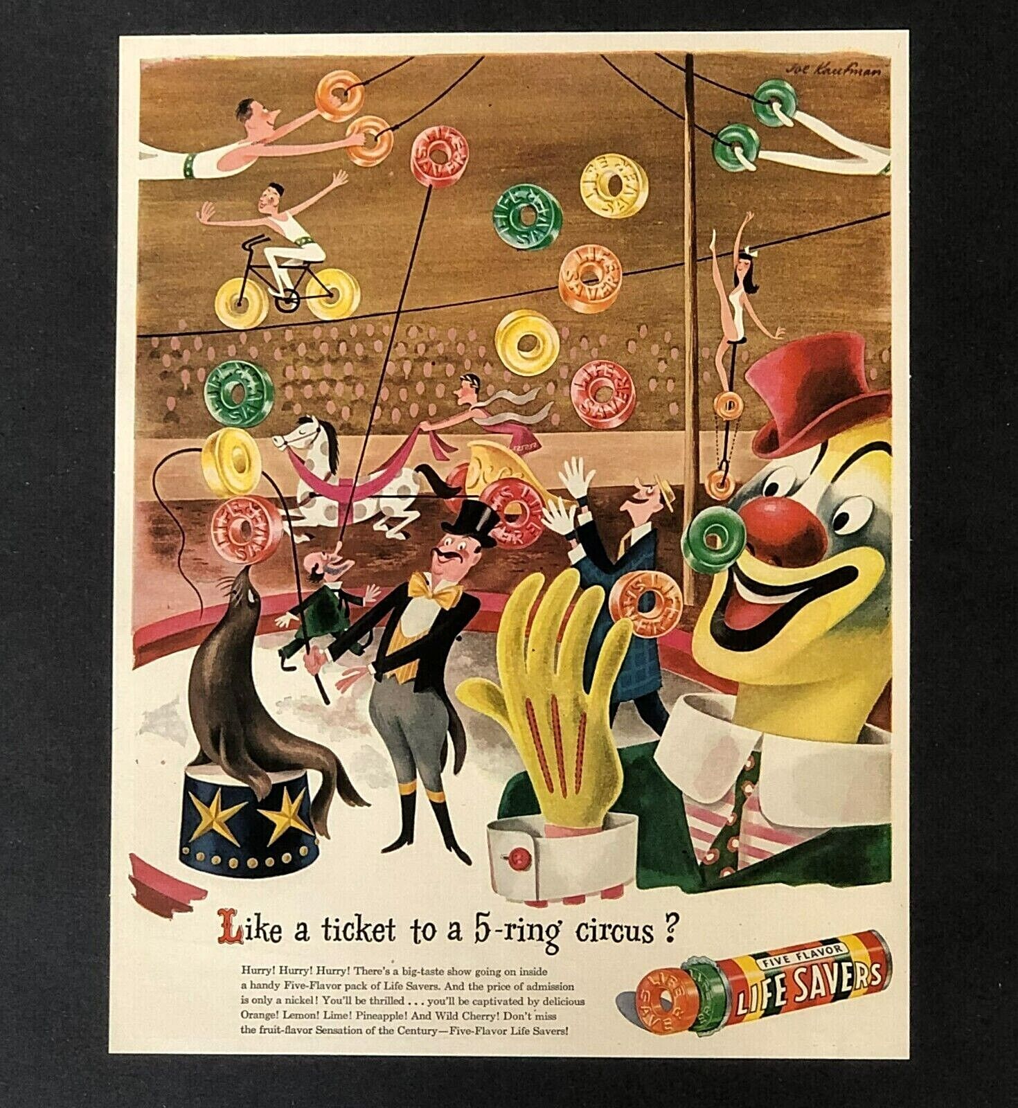 1946 Life Savers Candy Advertisement Circus Clown Seal Ring Master Vtg Print AD