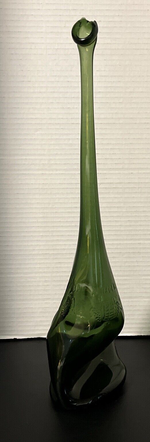 BeautifulAlmaden Green Bottle Melted & Stretched To 16” Bud Base-4/5 Quart- Rare