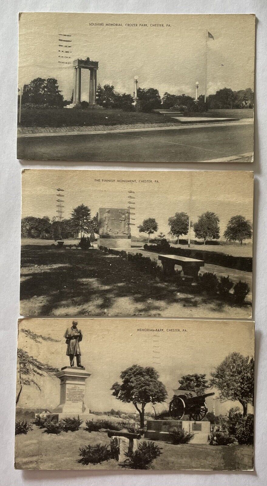 1944 Postcard Lot Crozer Park Chester Pennsylvania Soldiers Memorial Monument