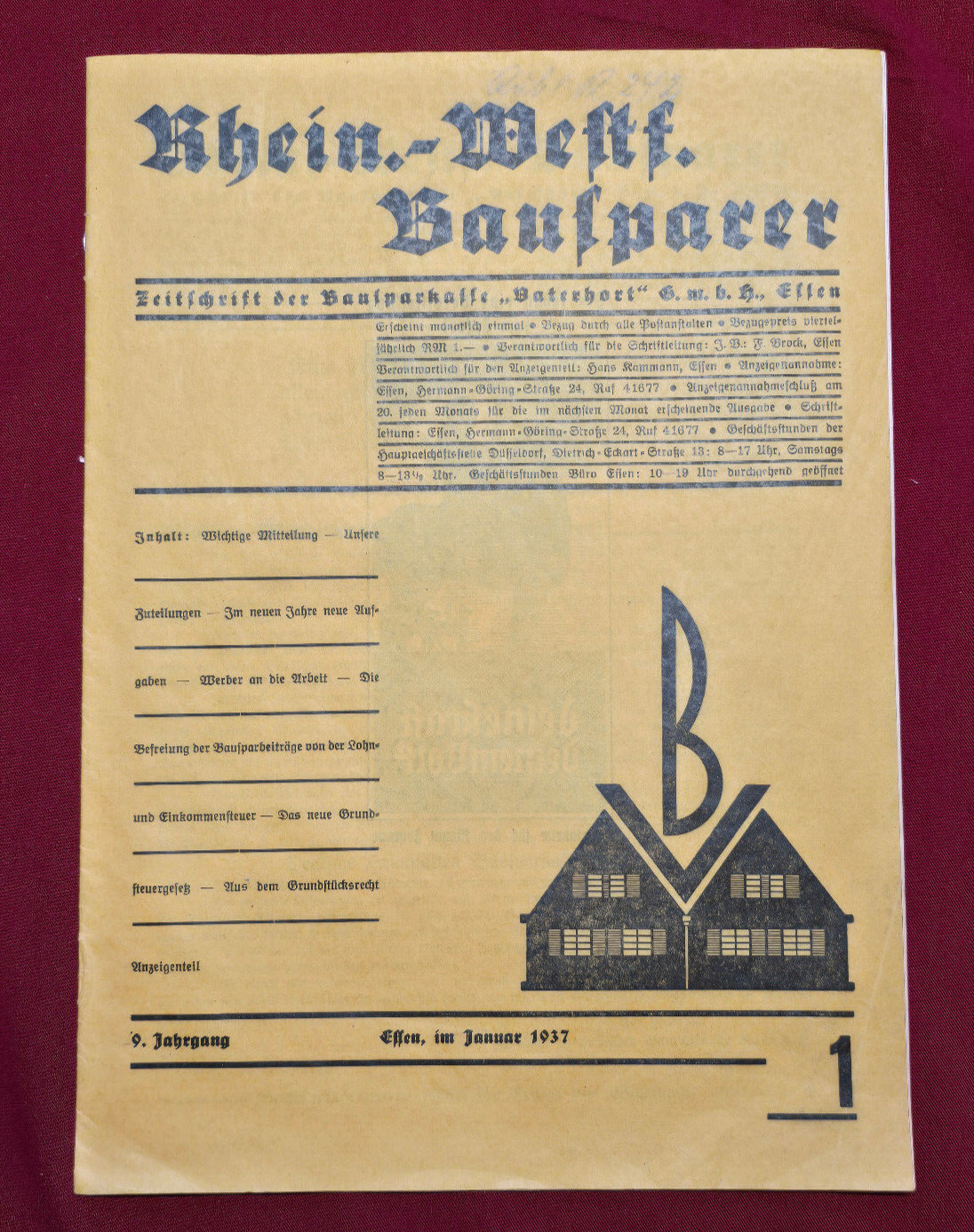 WW2 WWII German WHW Winter Help Winterhilfswerk book magazine Jan 1937