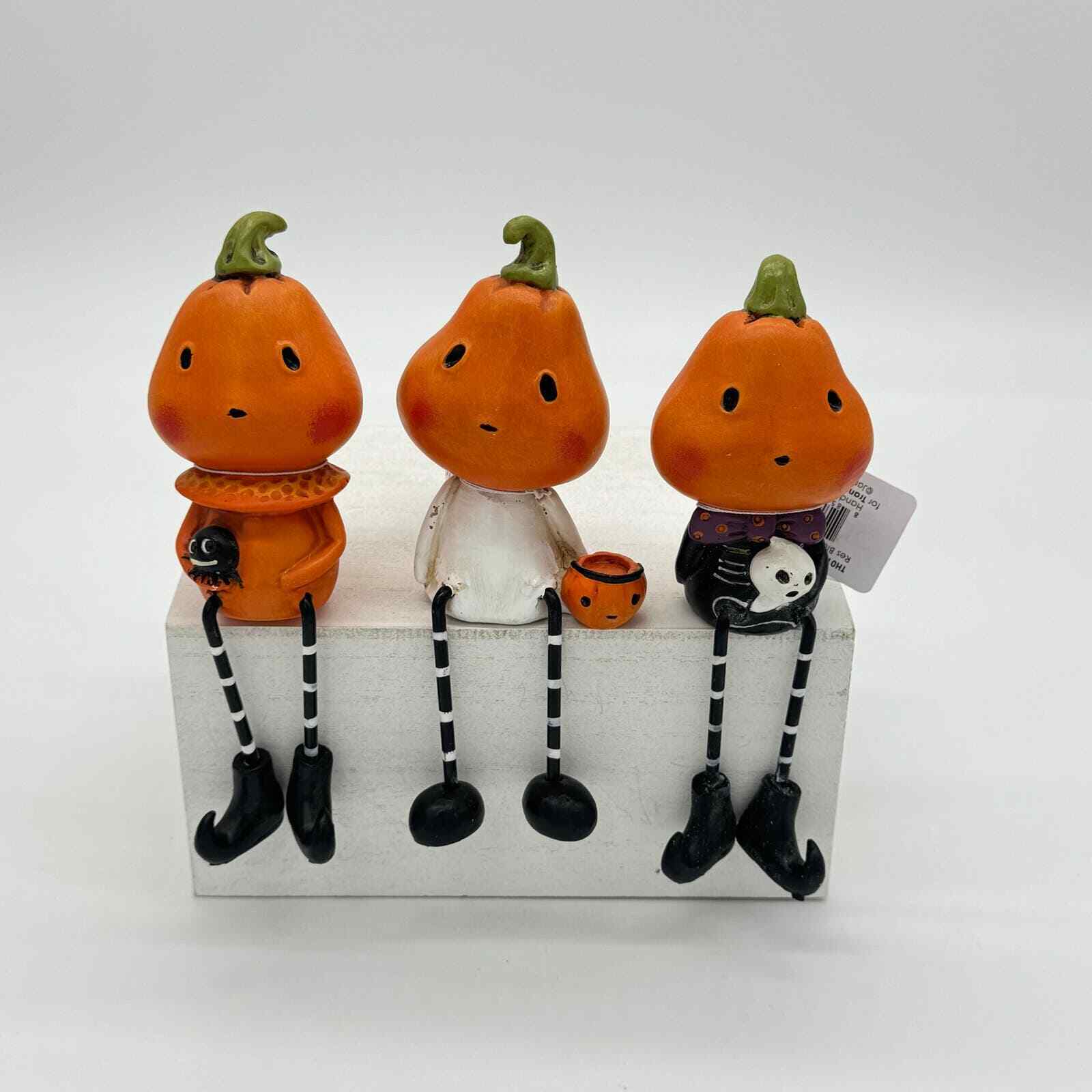 Set of 3 Transpac Janell Berryman Blushing Ghost Pumpkin Halloween Shelf Sitter