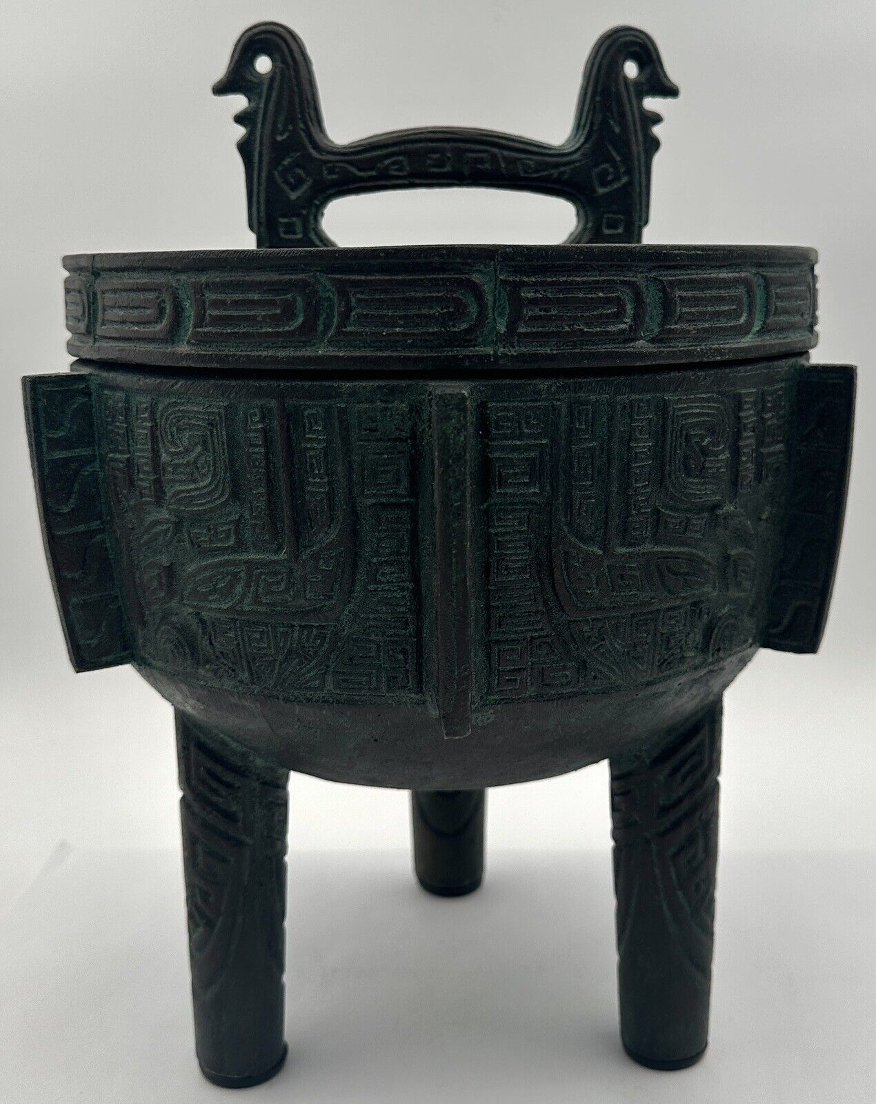 Vintage Ice Bucket James Mont Style Hollywood Regency Aztec Asian Tiki Verdigris