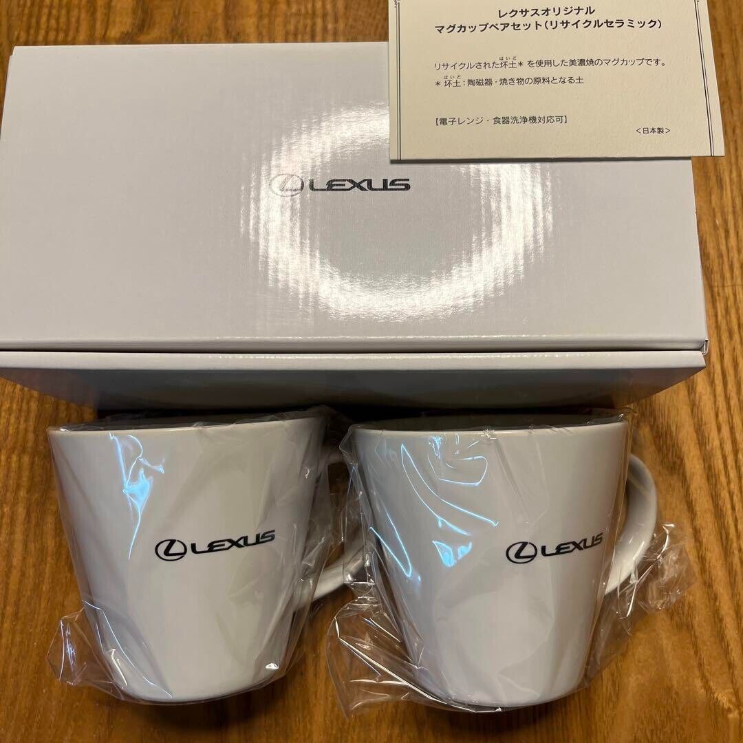 LEXUS Mug Cup Pair Set Mino Ware White Recycled Ceramic Novelty Made In Japan