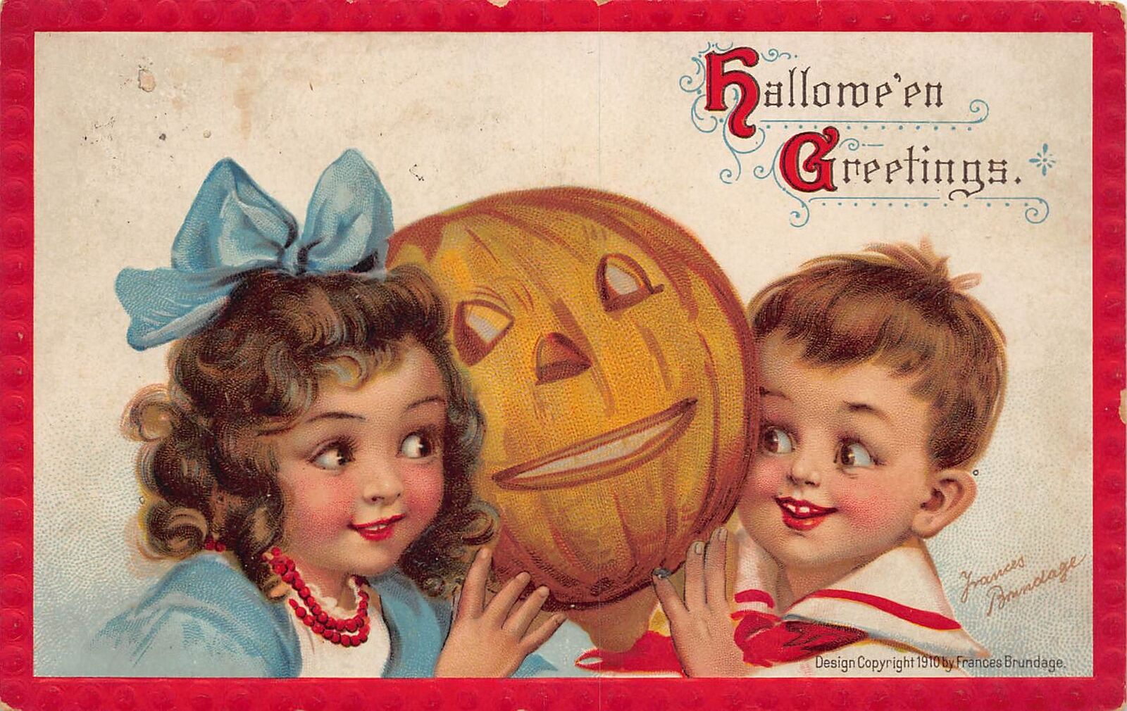 J80/ Halloween Postcard c1910 Frances Brundage Jack-O-Lantern 77