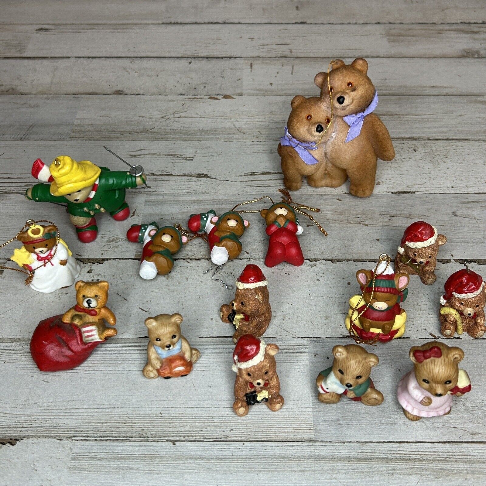 Lot Of 15 Vintage Teddy Bear Christmas Ornaments Figurines Ceramic Plastic