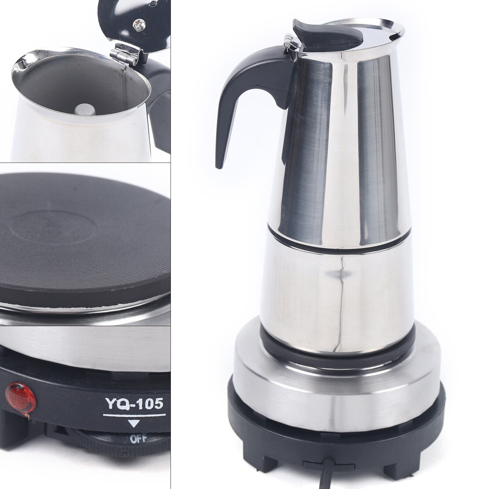 Stovetop Moka Pot Espresso Coffee Maker Stovetop 6 Cup 300ml Stainless USA 
