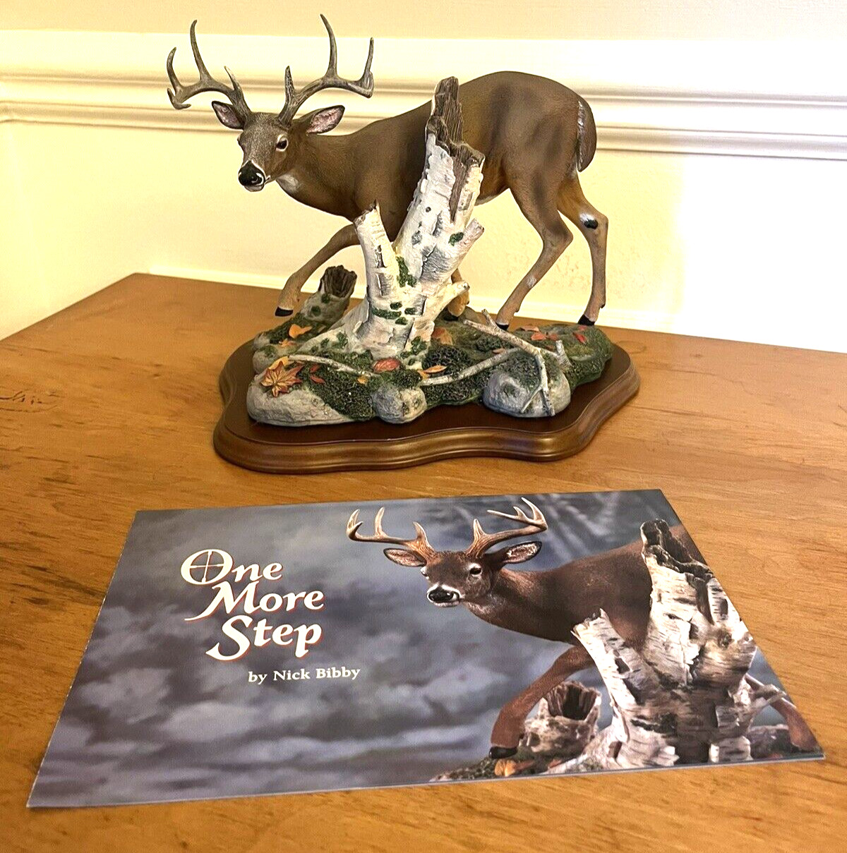 Danbury Mint Nick Bibby One More Step Buck Stag Deer Hunting Sculpture Wood Base