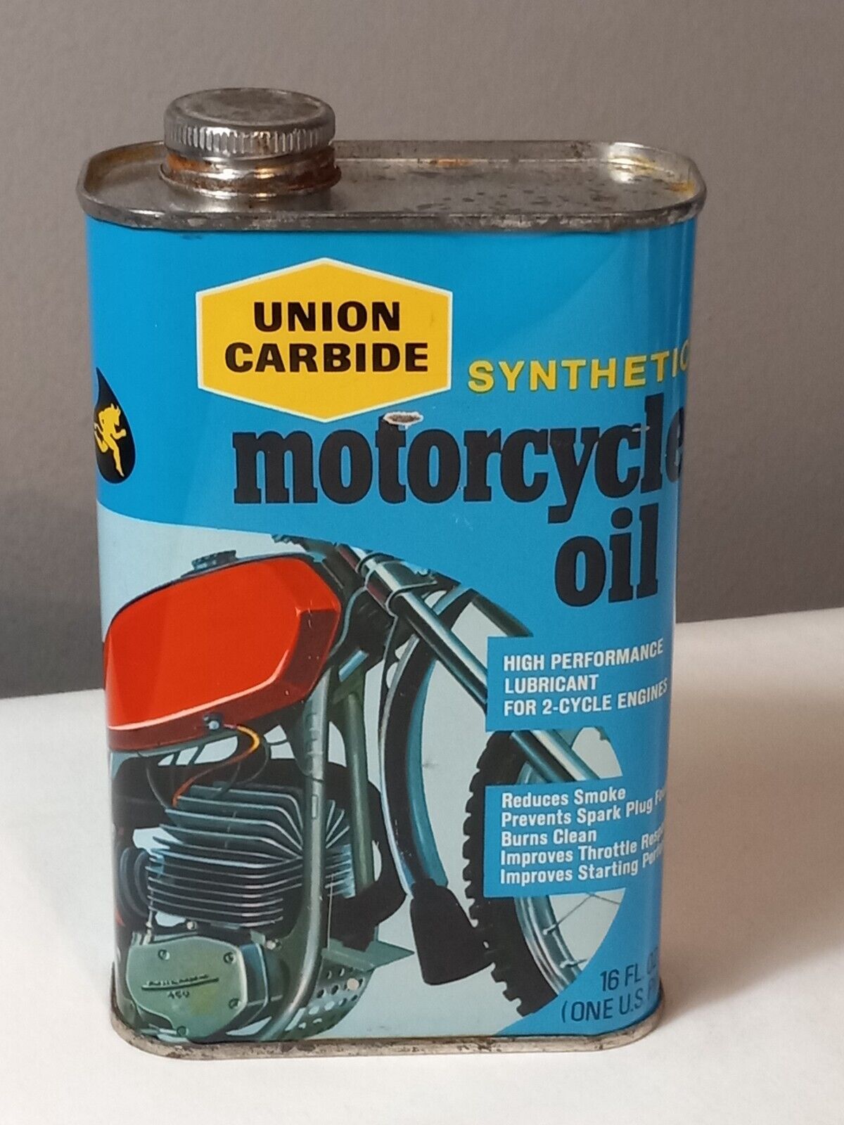 Vintage Union Carbide Motorcycle Oil Can Full 1 Pint NY New York