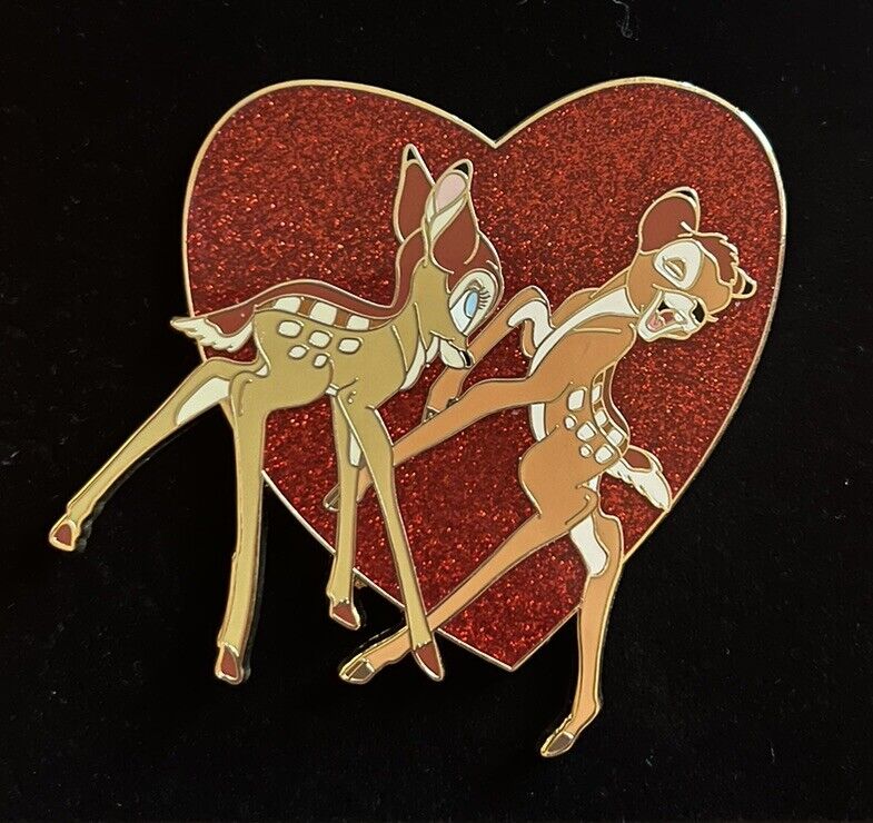 JUMBO Rare Disney Pin Bambi & Faline Valentine\'s Day Heart LE 300 NIP