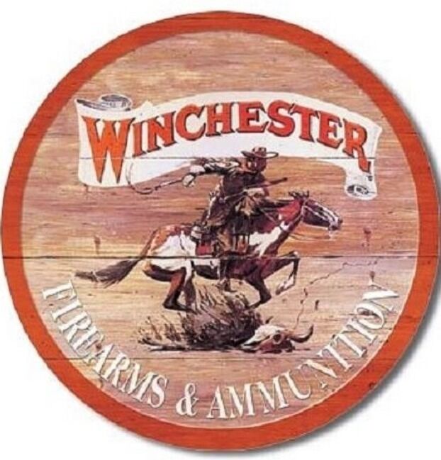 Winchester Firearms & Ammunition Express Ammo Retro Round Metal Tin Sign #975