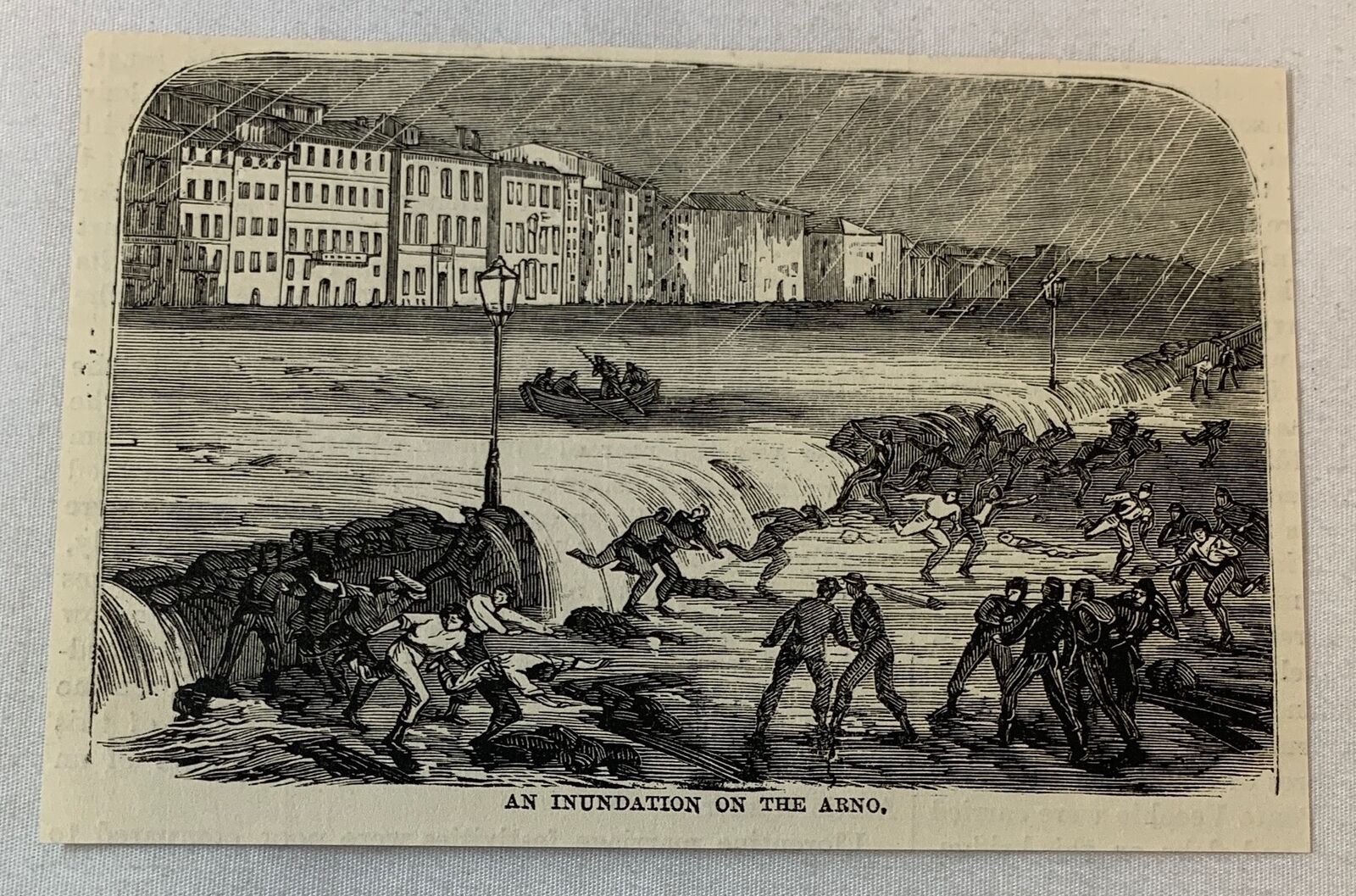 1883 magazine engraving ~ AN INUNDATION OF THE ARNO, Italy river flooding