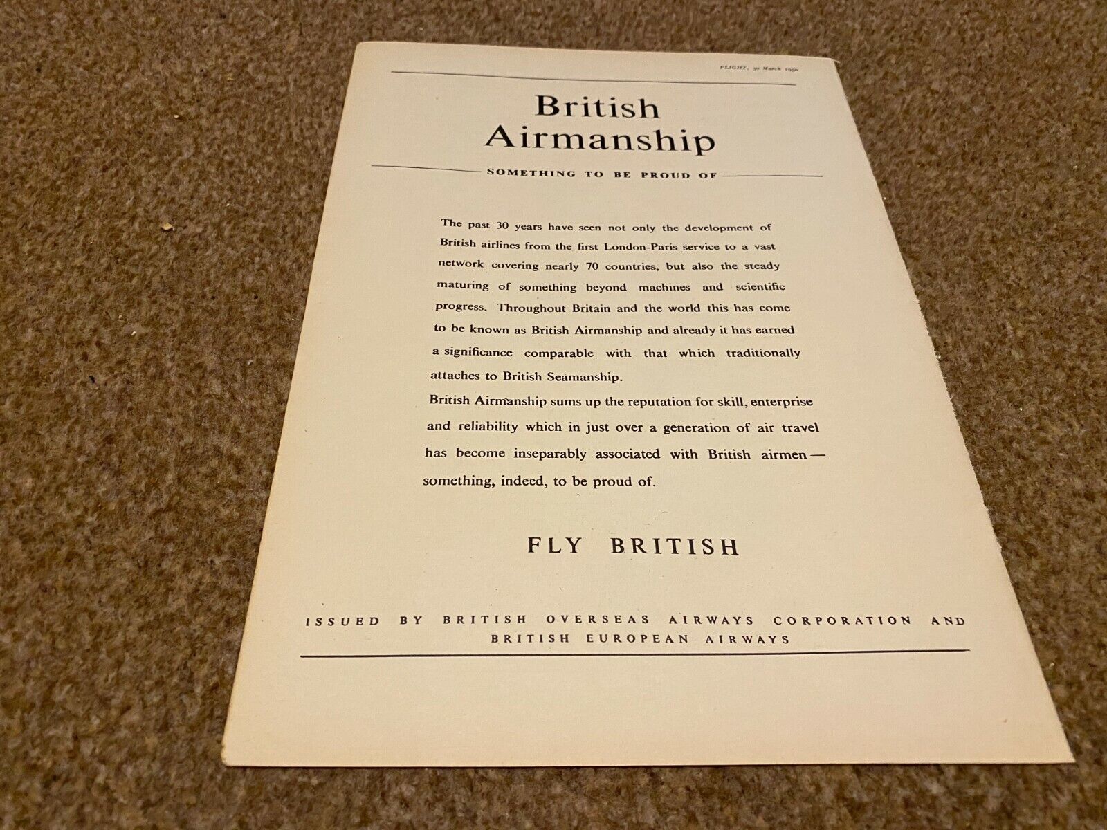 AC26 ADVERT 11X8 FLY BRITISH OVERSEAS AIRWAYS CORPORATION & B.E.A