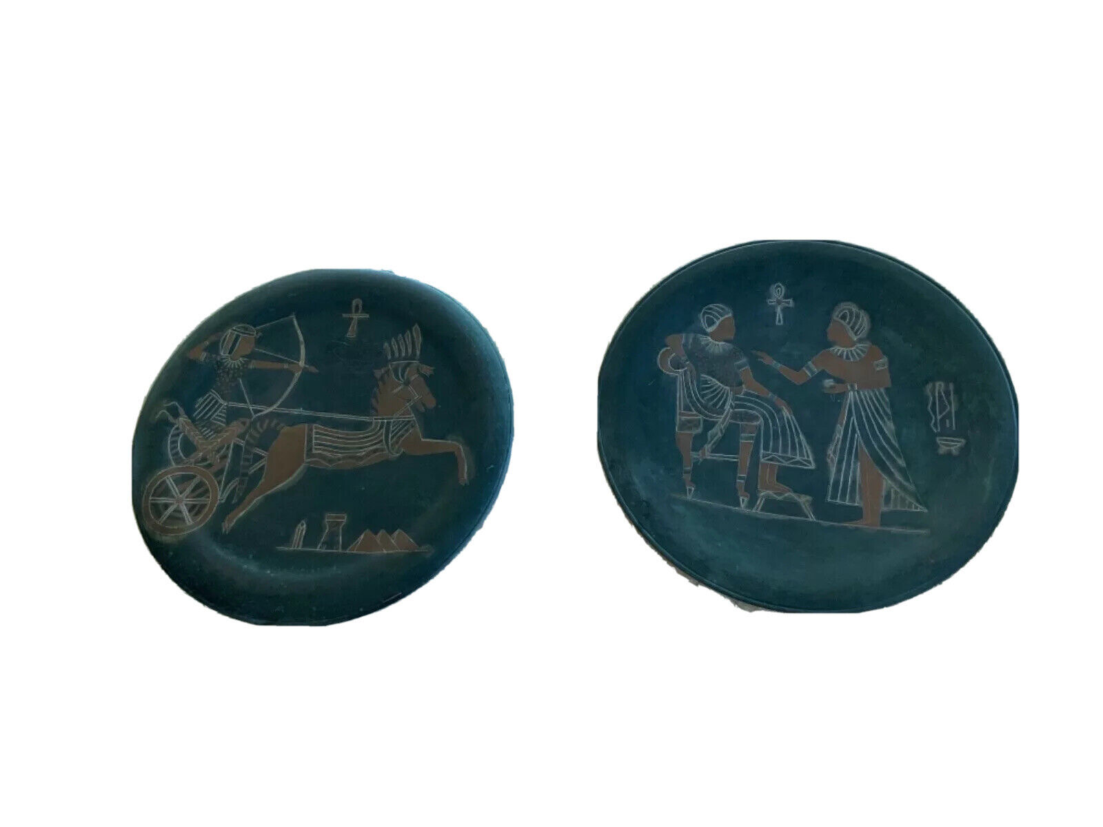 Pair brass bronze sterling copper egypt eternity vintage antique round Plates