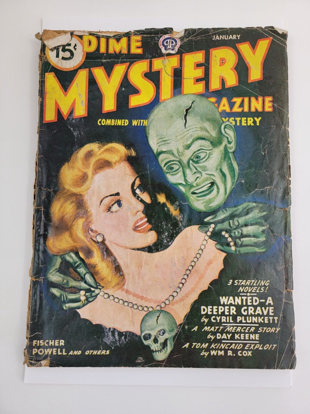 Dime Mystery Pulp Magazine January 1946 Skeleton Necklace Cover