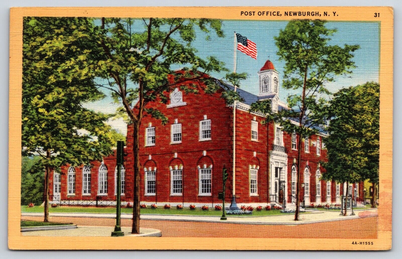 Original Old Vintage Linen Postcard Post Office Newburgh New York USA 1949