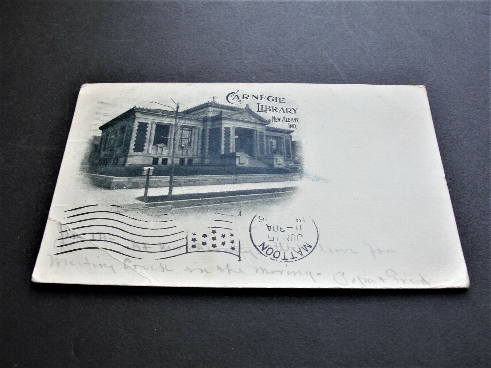 Carnegie Library, Indiana-George Washington, Red-Scott # 319-1906 Postcard. RARE