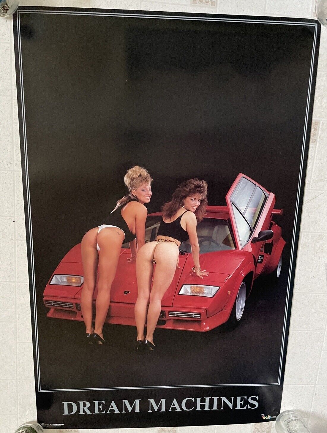 Original Vintage 1986 Dream Machines Lamborghini POSTER Sexy Girls Sports Car