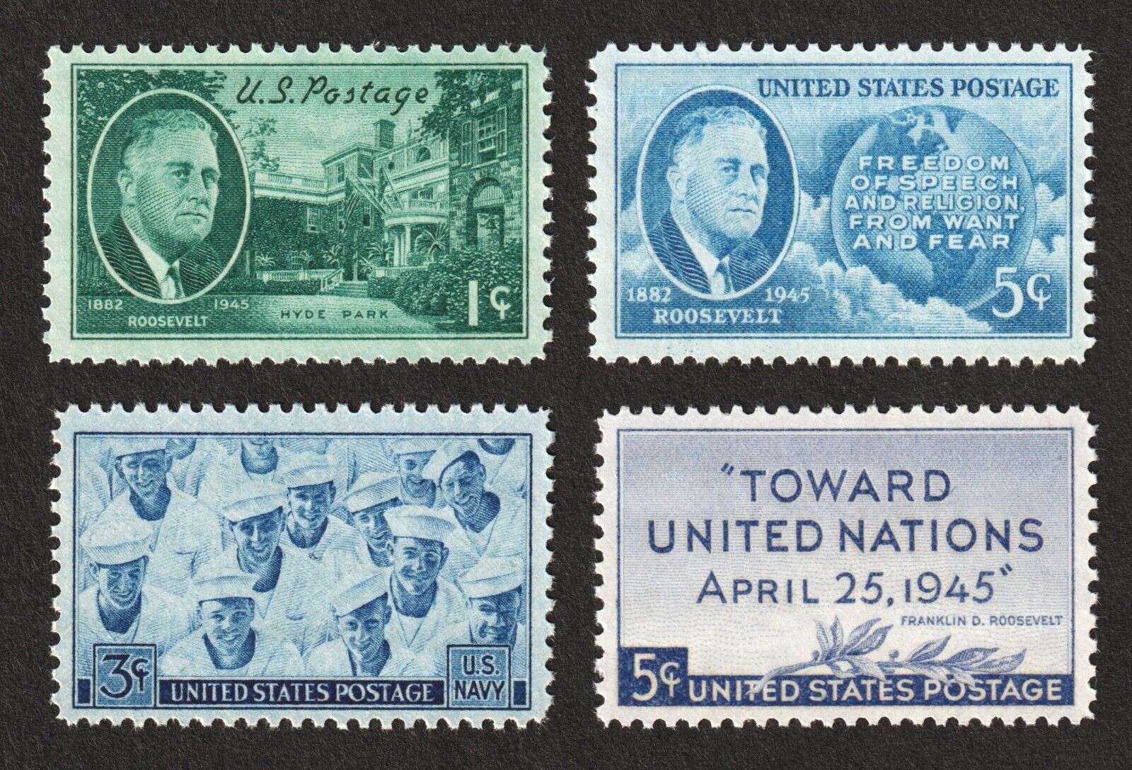 OLD 1940\'s WWll US stamps WW2 franklin d roosevelt FDR memorial, navy etc. MINT