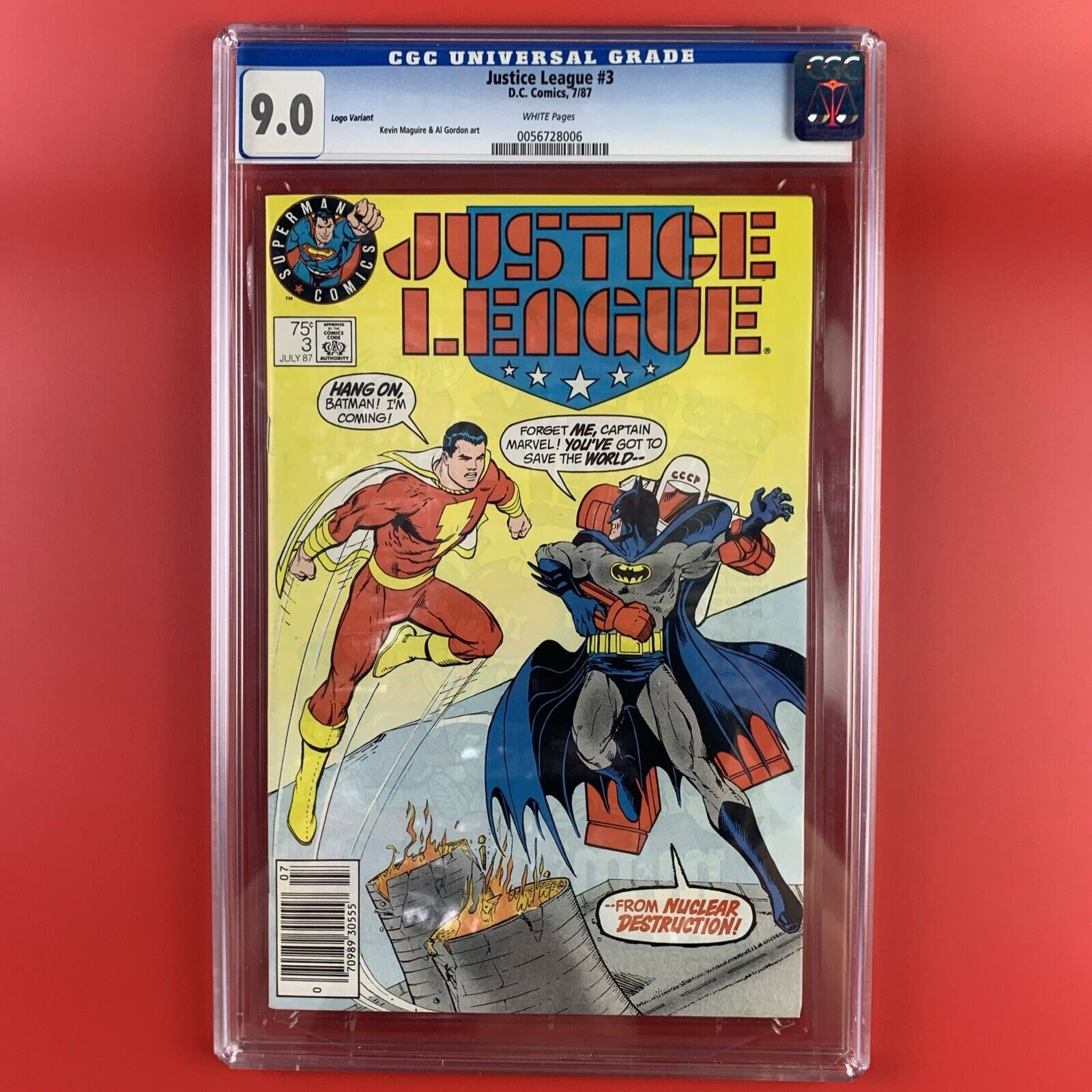 Justice League #3 (1987) Logo Variant CGC 9.0 White Pages DC Comics Batman