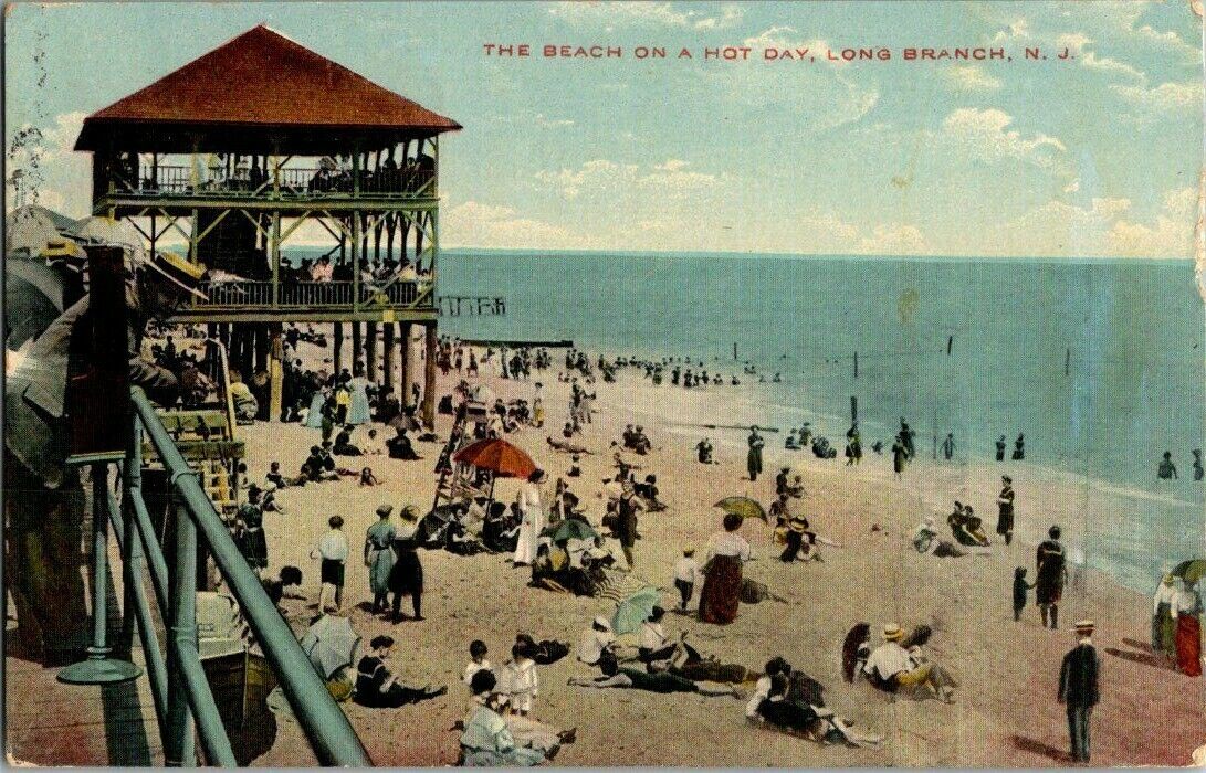 1910. BATHING BEACH. LONG BRANCH, NJ. POSTCARD YD10