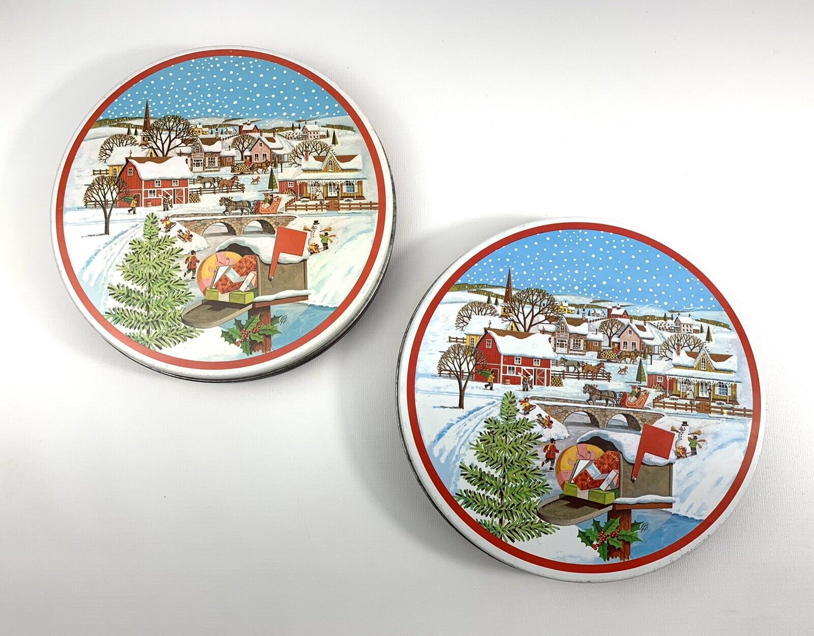 Figi\'s Christmas EMPTY collectible Cookie Tin  8.5” Set Of 2