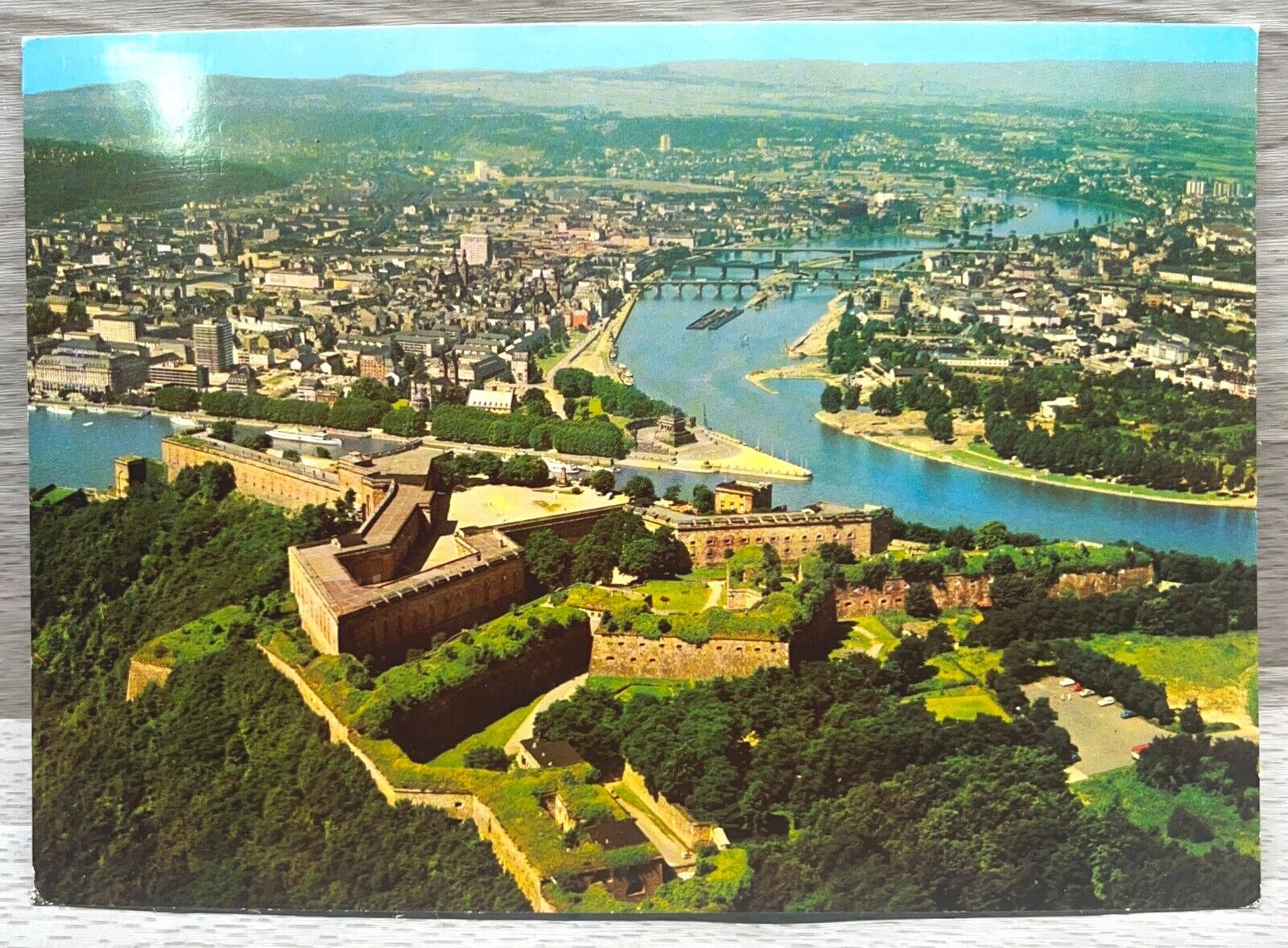 Postcard Koblenz Am Rhein River Aerial View Germany Vintage Unposted