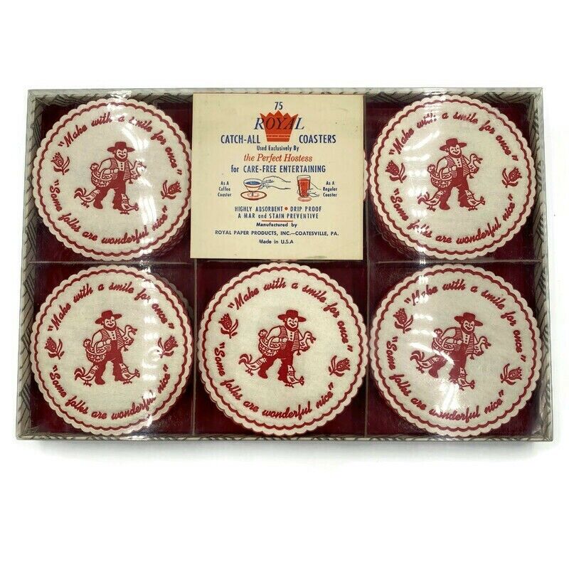 Vtg Royal Catch-All Coasters The Perfect Hostess 63 ct Beverage Red Made in USA