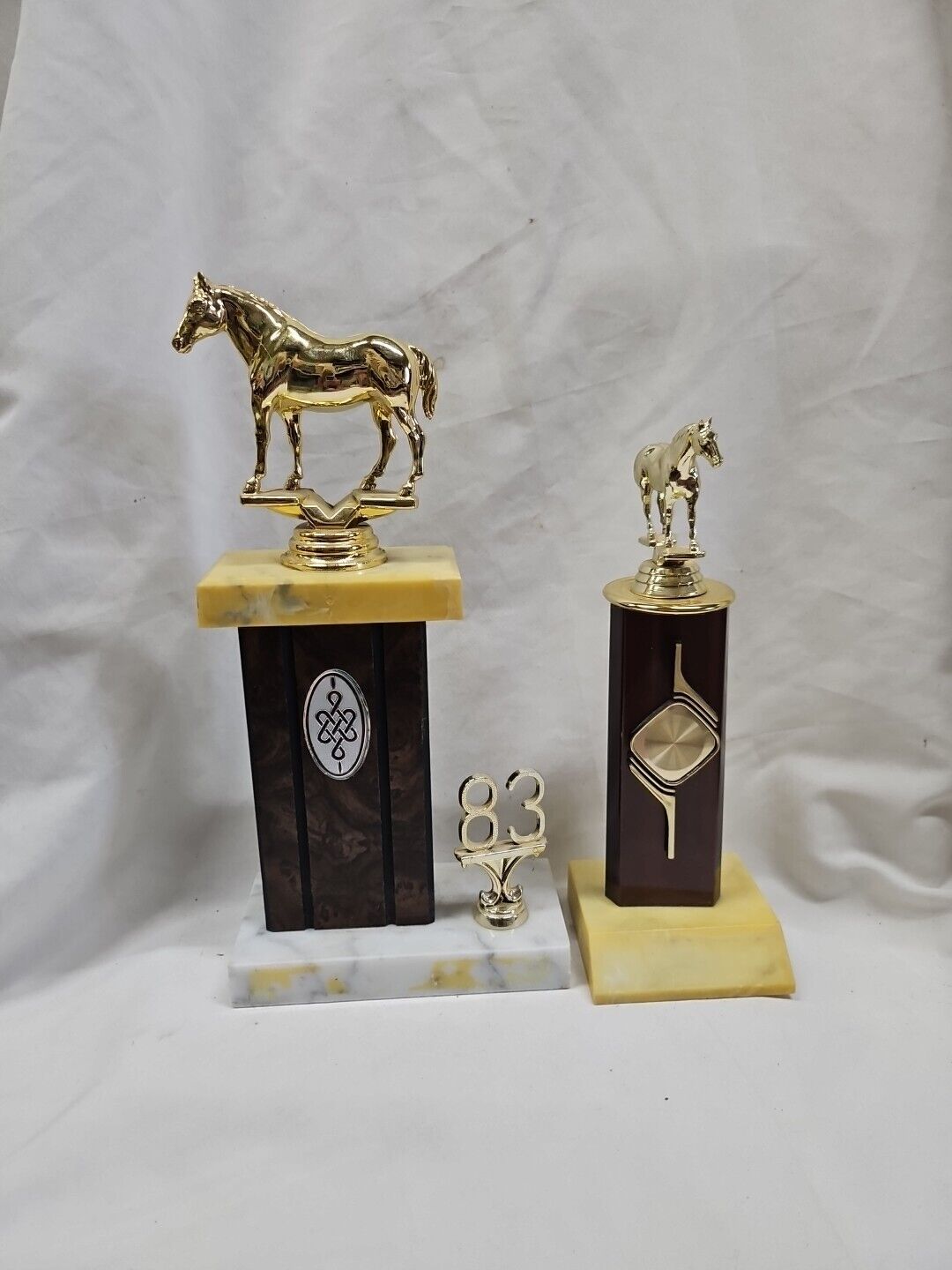 TWO VINTAGE Horse Show Trophies  Decor Equestrian Marble Farm Barn