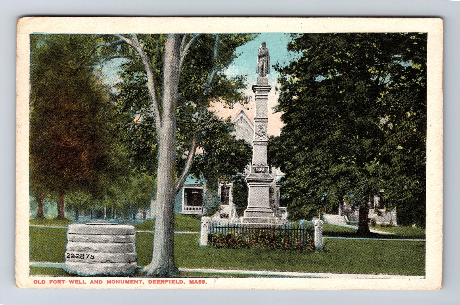 Deerfield MA-Massachusetts, Old Fort Well and Monument, Vintage Postcard