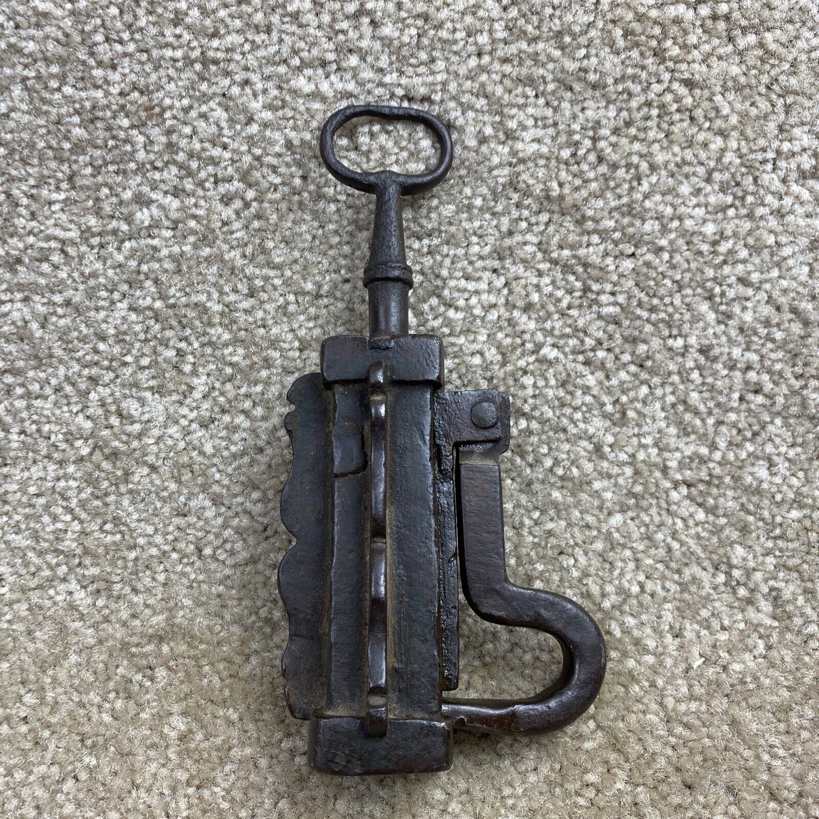 Antique Threaded Key “P” Lock Unusual Ornate Design
