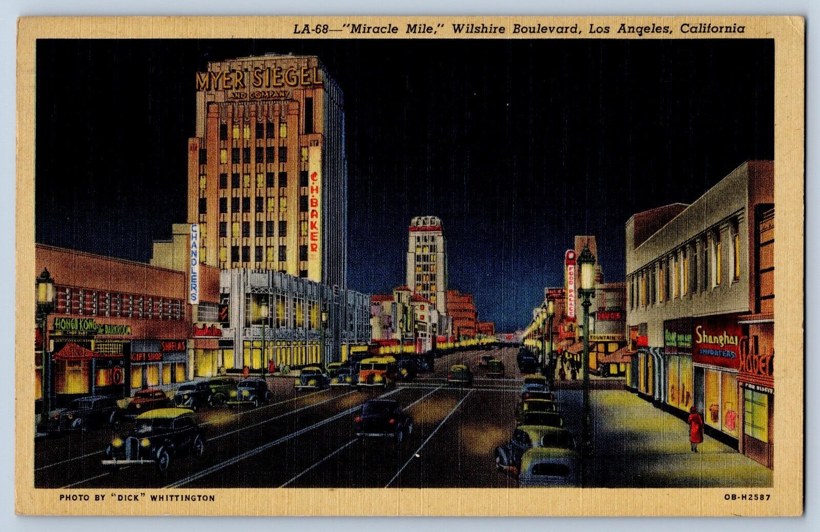 1947 The Miracle Mile of Wilshire Boulevard Los Angeles California Postcard