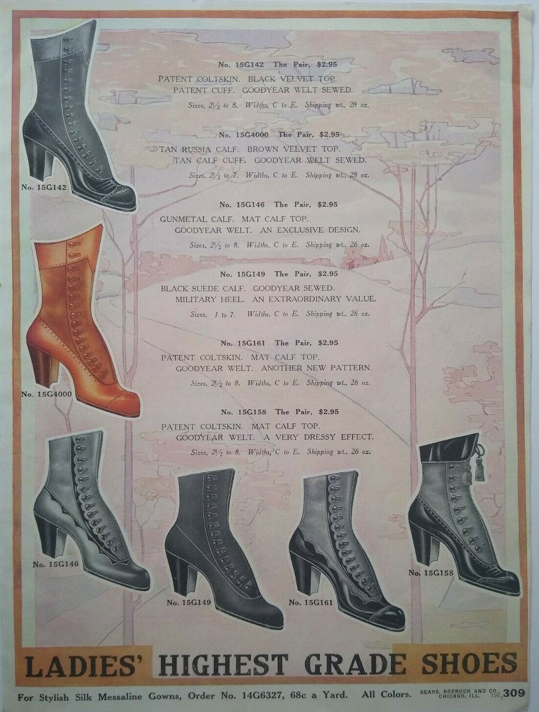 1911 Ladies Womens Shoe Footwear Fashion Art Sears Catalog Page Vintage Print Ad