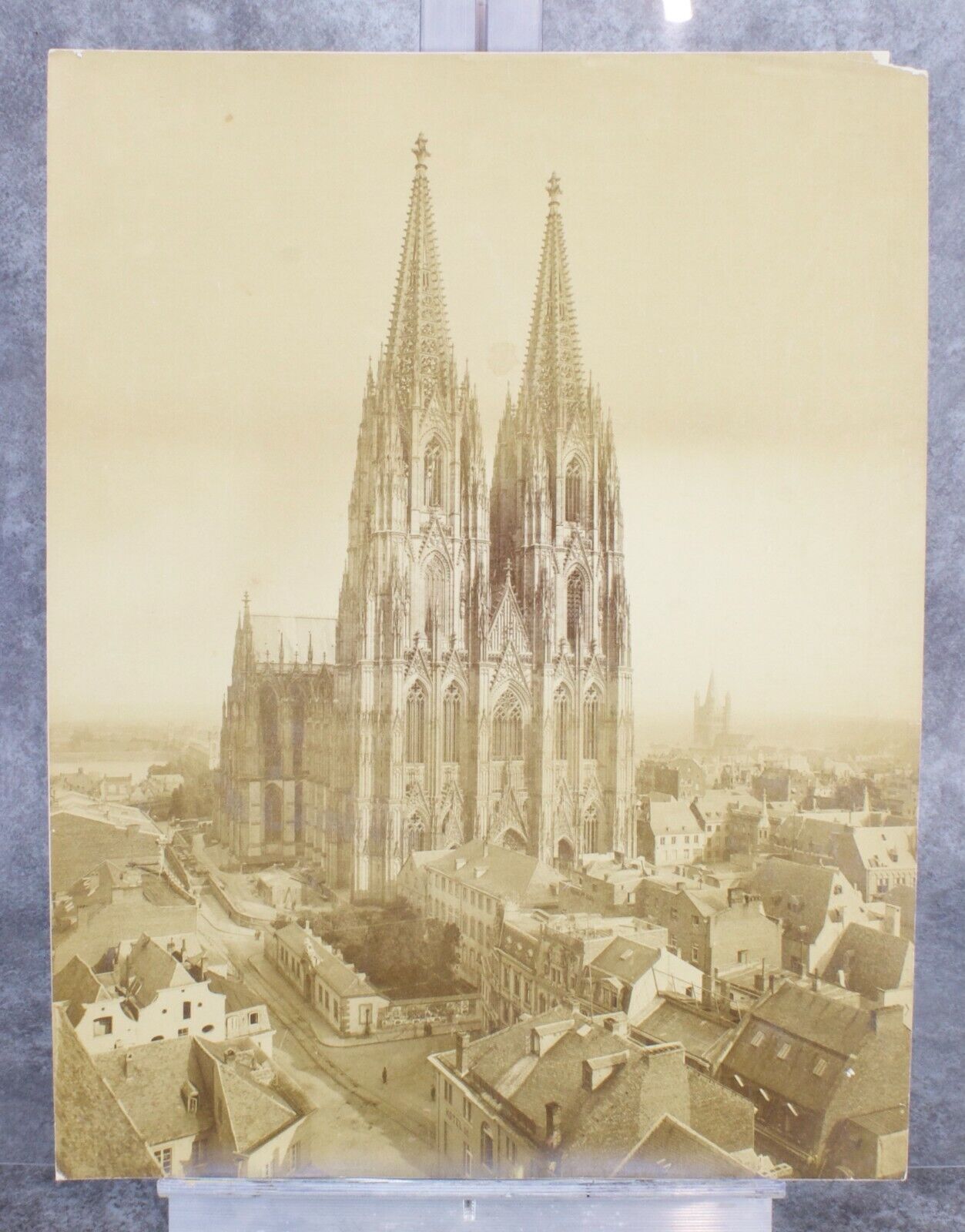 Antique Albumen Photograph City Landscape Church Cologne Cathedral Germany 