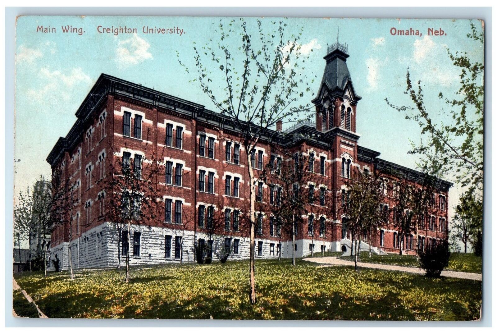1907 Main Wing Creighton University Exterior Omaha Nebraska NE Posted Postcard