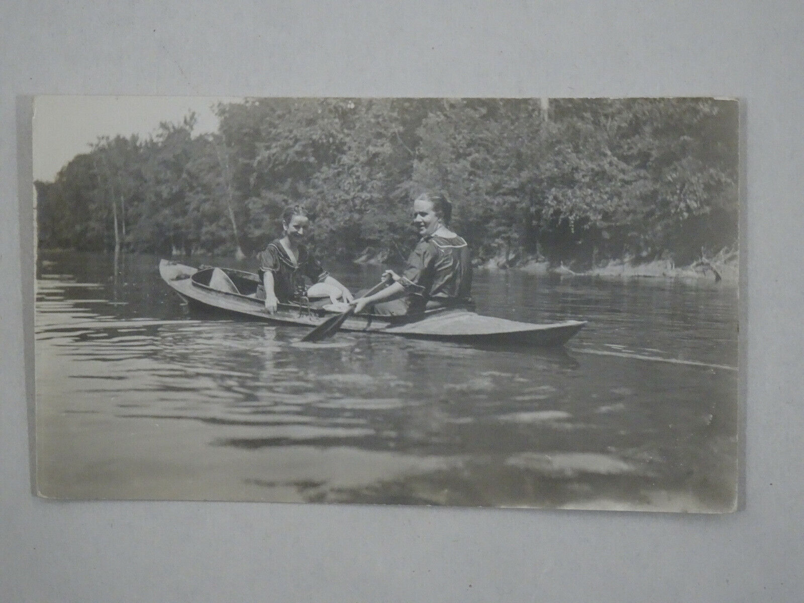 1907-18 AZO Real Photo Postcard Two Women in Kayak Unposted USA