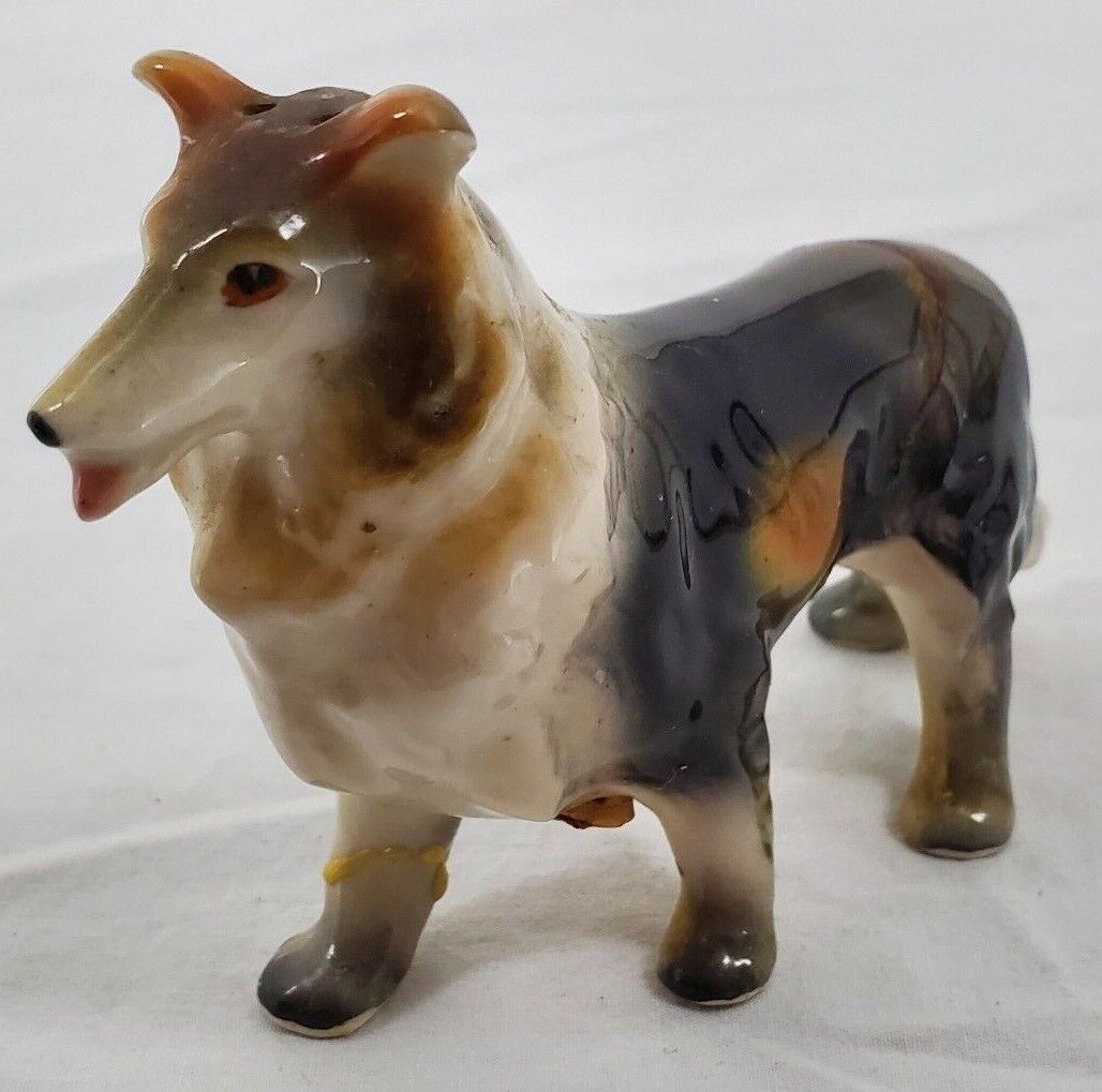  VINTAGE ~ RELCO Border collie Salt Shaker - Hand Decorated - Made In Japan