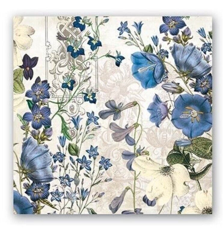 TWO Individual Napkins Blue Flowers Cocktail for Decoupage (705)