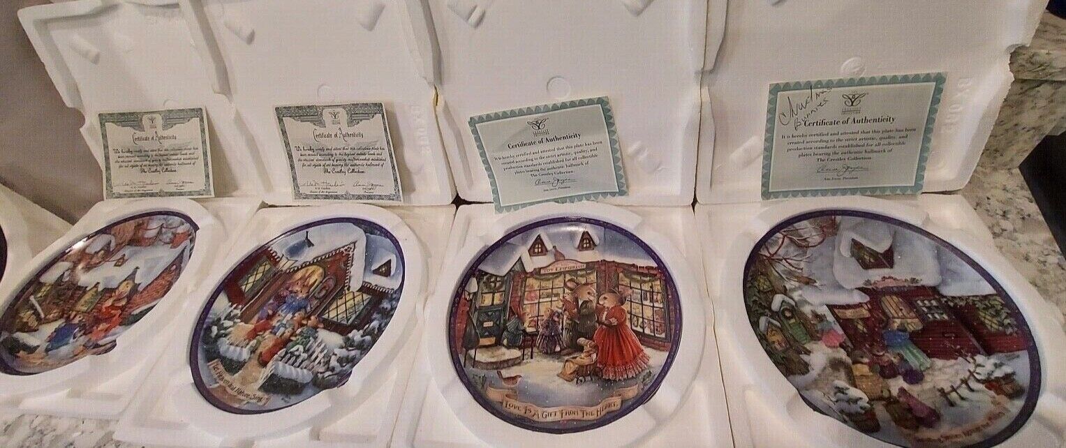 5 Bunny plates rabbit Susan Wheeler collectible Crestley collection set of rare