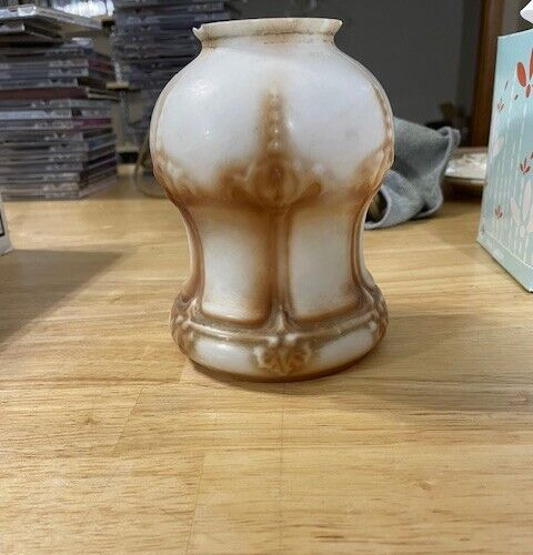 Antique Patterned Milk Glass Brown Highlights Hubbell Floor Lamp Shade Only