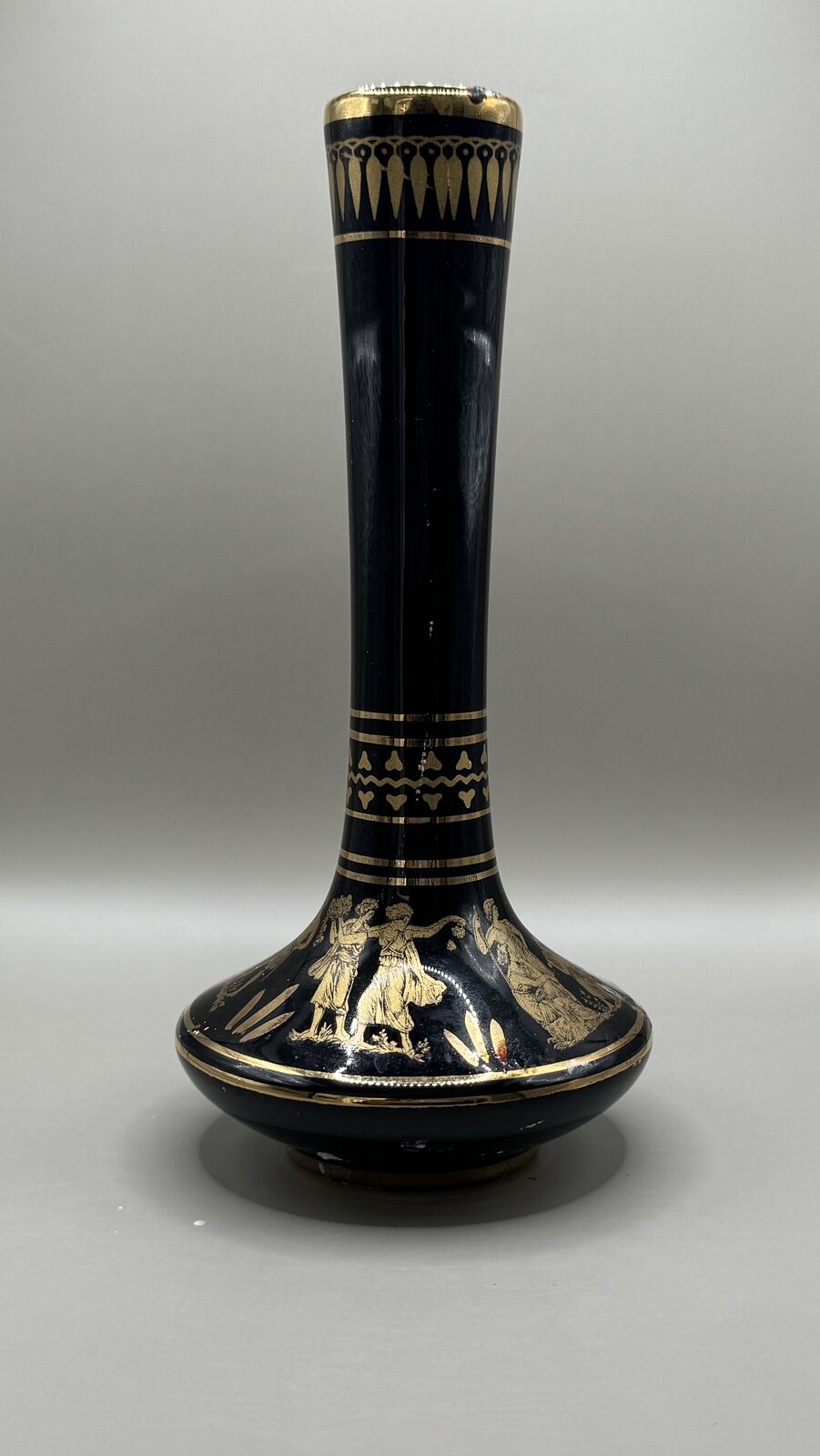 Vintage Handmade Feax Ceramics Vase - 24K Gold Detail - Made in Corfu, Greece