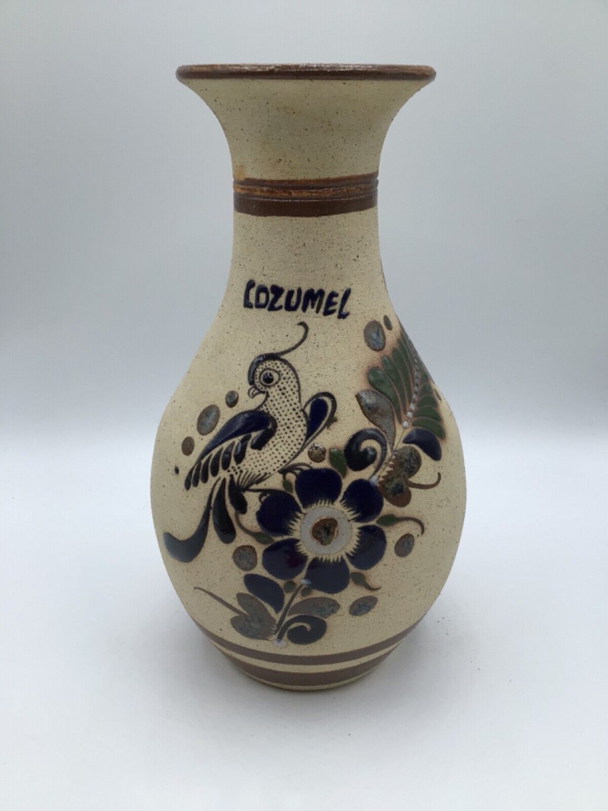 Vintage Tonala Hand Painted Pottery Vase Signed on Bottom 8.5\