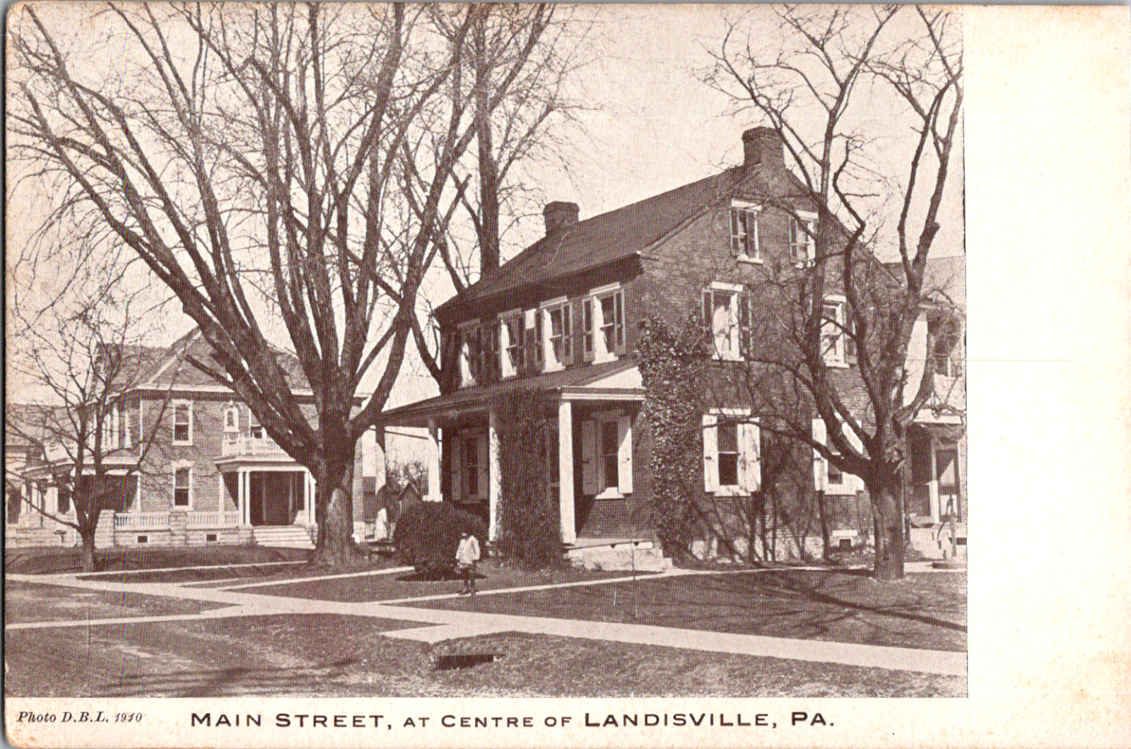 C 1910 Main Street View Center of Landisville PA Postcard Child Standing In Yard