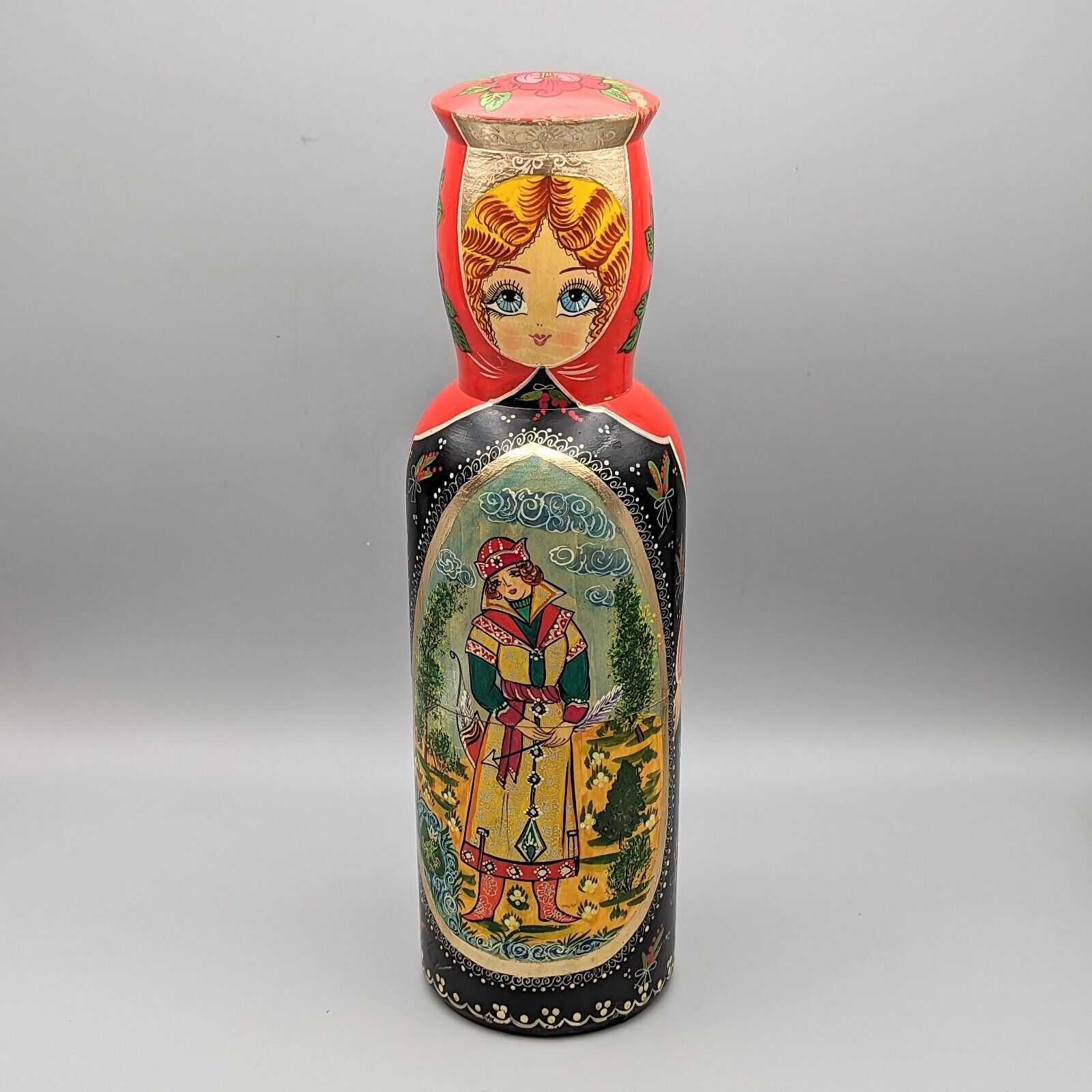 Vintage Matryoshka Russian Hand Painted Nesting Bottle Holder 12.75\
