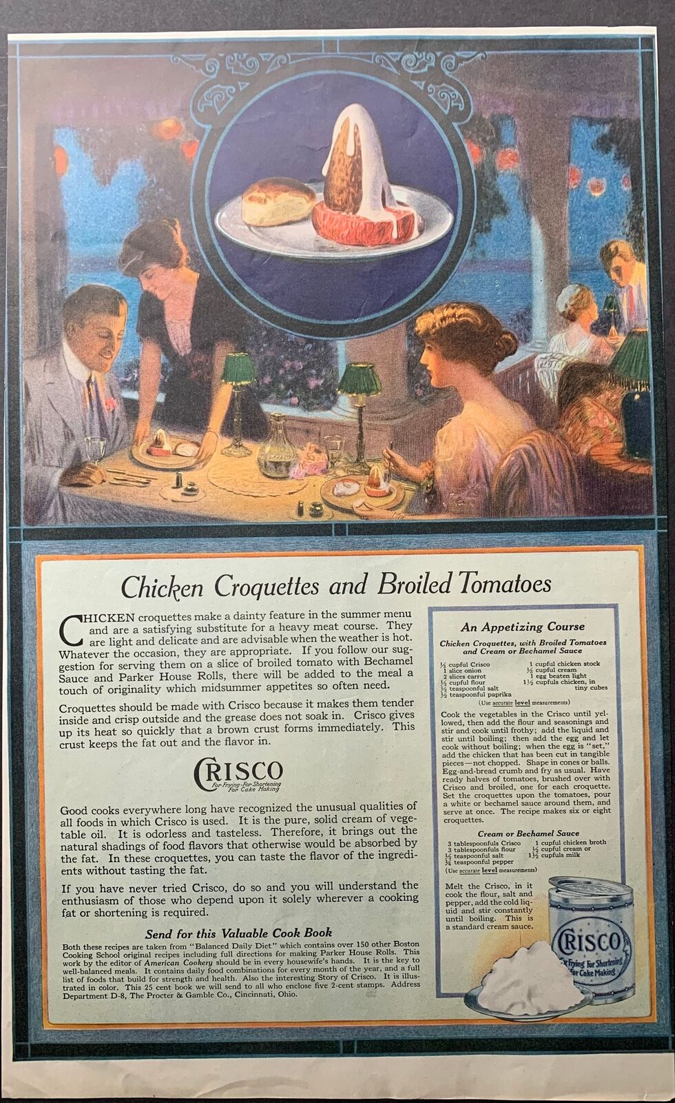 Vintage 1910s Crisco Shortening Baking Ad, Early 20th Century